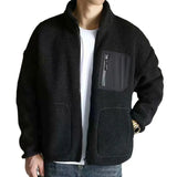 Riolio Men's Fashion Coat Autumn/winter Lamb Fleece Coat Men's Stand Up Neck Jacket Plush Thickened Men's Winter Coat
