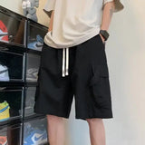 Riolio  Men's New Elastic High Waist Pocket Fashionable Solid Color Five-point Versatile Loose Casual Work Shorts