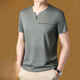 Riolio Silk V-Ne ort Sve T-irt Men's Pure Color Summer Ice Silk Feel High End Dad Clothes Faion Urban Busin Casual