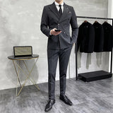 Riolio  Men's Slim Fit Three Piece Suit Double Row Buttons Fashionable Maturity Style Korean Version Wedding Groomsmen Western Coat