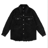 Riolio Metal Denim Punk Jacket Design Spring Autumn Men Women New High-end American Breasted Trendy Black Loose Jacket Aesthetic Chic
