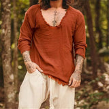 Riolio  Spring Summer Fashion Men Cotton Linen T-shirts Vintage Solid Casual Loose Oversized Tees Tops V-neck Long Sleeve T-Shirts Man