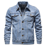 Riolio New Cotton Denim Jacket Men Casual Solid Color Lapel Single Breasted Jeans Jacket Men Autumn Slim Fit Quality Mens Jackets