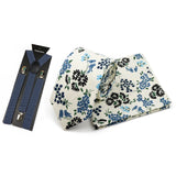 Riolio  Men's High Quality 6.5cm Floral Leaves Cotton Tie Handkerchief Suspender Set Novel Gentleman Artistic Wedding Accessories Gifts