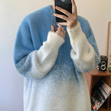 Riolio  New Popular Plush Gradient Sweater Autumn Winter High Street Casual Round Neck Knitted Sweater Men's Soft Lazy Pullover 4 Colors