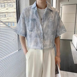 Riolio  Summer Tie-dye Casual Short-sleeved Shirt New Top Fashionable Cardigan