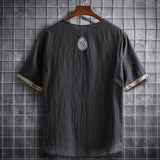 Riolio M-5XL Men's Summer Chinese Style T-shirt Cotton Linen Thin V-Neck Solid Loose Size Breathable Short Sleeve Top