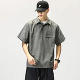 Riolio American Retro ort Sve  irt Men Summer Trendy Loose Workwear irt T-irt Men Turn-down Collar Casual Faion