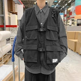 Riolio  Men's Retro Military Vest Loose Fit 100% Cotton Jacket with Multiple Pockets Japanese Hip Hop Streetwear for Outdoor Activities