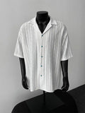 Riolio White Hollow Short-sleeved Shirt Men's Summer American Retro Ice Silk Cool Cuban Collar Shirt Fashionable Half-sleeved Urban