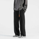 Riolio  Autumn Winter Men's High Waist Pockets Solid Screw Thread Elastic Casual Loose Straight Leg Trousers Fashion Office Lady Pants