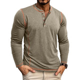 Riolio  Spring Autumn Long Sleeve T Shirt Men Henry Collar Casual Mens T-Shirts High Quality Male Fashion Patchwork Pullover Tees Tops