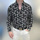 Riolio  New Spring and Summer Shirts for Men Fashionable Simple Slim Cardigan Black and White Floral Casual Thin Tops
