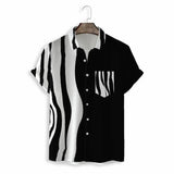 Riolio  Men's Clothing Summer New Arrival Korean Style Slim Fit Digital Print Black and White Stripes Casual Loose Fit Short Sleeve
