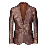 Riolio Fashion New Men's Casual Boutique Business Wedding Host Slim Bronzing Suit Flower Jacket Dress Blazers Coat