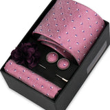 Riolio  Men Necktie Flower Pin Set With Box Luxury Necktie Handkerchief Brooch With Cufflinks Set Gift Box Wedding Men Suits Gravatas