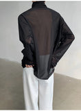Riolio Sexy Perspective High-neck Long Sleeve T Shirt Men Women Net Yarn Bottoming Shirt Spring Summer Transparent Black Tee Shirts