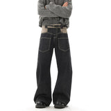 Riolio Hip Hop Patchwork Straight Jeans Black High Street Pocket Pants Japanese Harajuku Fashion Casual Loose Mopping Wide-leg Jeans