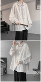 Riolio Men's Dial Buckle Solid Long Sleeve Shirt Chic Pleated Decor 2024 Spring New Loose Casual Traditional Chinese Style Clothing