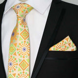 Riolio  Newest Tie Set 8CM Mens Necktie Handkerchief Neck Ties Sets For Man Yellow Color Plaids Stripes Jacquard Cravat Business Party