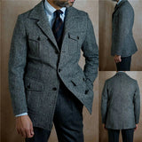 Riolio Vintage Business Men Suits Slim Fit Tweed Herringbone Tuxedo Groom Suits For Men Wedding Notch Lapel Jacket Male Blazer
