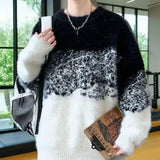 Riolio  Autumn Winter Gradient Color New Hong Kong Style Round Neck Sweater Men's Knitted Warm Pullovers