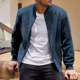 Riolio  Autumn Suede Solid Color Men's Zipper Jacket Casual Vintage Travel Long Sleeve Cardigan Jacket Men's