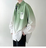 Riolio Men's shirt Gradient Plicated Long Sleeve Shirts Loose Korean Shirt Fashion Casual Oversize Shirt Coat High Quality Clothing
