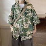 Riolio Summer New Retro Printed Shirt American Men and Women Trendy Hip Hop Personalized Vacation Casual Short Sleeve Top y2k