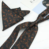Riolio  2PCS Neck Tie Set Luxury Brown Floral Dots Neckties Khaki Striped Handkerchief Polyester Woven Pocket Square Shirt Accessories