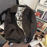 Riolio Simple Variegated Jacket Autumn Lapel Woolen Coat American Men Women Loose Casual Versatile Ink Painting Knitted Cardigan Chic