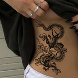 Riolio Waterproof Temporary Tattoo Sticker Japanese Style Black White Flame Dragon Body Art Fake Tattoo Flash Tattoo Arm Female Male