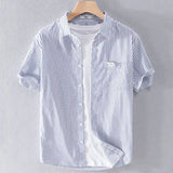 Riolio Summer Thin Japanese Sle Striped irt Men's ort Sve Loose Casual Iron-Free f Sve irt Trendy Brand Button Decor