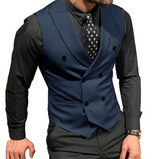 Riolio Navy Blue/White Male Suits Vest Wedding Clothing Party Wear Men Waistcoat Tailored Fashion Design Double-Breasted Peaked Lapel