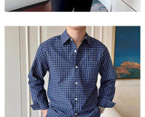 Riolio  New American Retro Men Shirts Light Luxury Textured Lapel Plaid Long Sleeve Cardigan Leisure Trendy Premium Check Blouse M-2XL