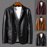 Riolio New Men Autumn Motorcycle Vintage Leather Jacket Coat Men Fashion Biker Button Pocket Design PU Leather Jacket Men 4XL
