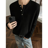 Riolio  Autumn Black Long Sleeved T-shirt Men Fashion Casual Knitted T Shirt Men Streetwear Korean Loose Striped T-shirt Mens Top 4XL