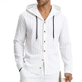 Riolio  Men's Striped Hooded Shirt Long Sleeve Button Down Casual Linen Blend Hoodie Shirt for Daily Wear