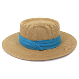 Riolio  Flat Concave Top Paper Straw Hat Spring Summer Women Men Wide Brim Beach Sun Hat Boater Style Fedora Party Cap Sombrero Hombre