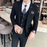 Riolio  S-7XL ( Blazer + Vest + Pants ) Brand Men's Formal Business Suit Three-piece Set Groom Wedding Party Dress Solid Color Plaid
