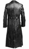 Riolio MEN'S GERMAN CLASSIC WW2 MILITARY UNIFORM OFFICER BLACK REAL LEATHER TRENCH COAT