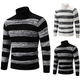 Riolio Autumn Winter Fashion Stripe Sweaters High Neck Long Sleeve Thermal Pullovers Male Slim Pullover Stretch Knit Sweaters 3XL-S