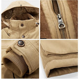 Riolio Thick Warm Trench Winter Parka Men Fleece Hooded Men Winter Jacket Coat Military Cargo Jackets Mens Plus Size Velvet Warm Coat