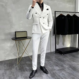Riolio  Men's Slim Fit Three Piece Suit Double Row Buttons Fashionable Maturity Style Korean Version Wedding Groomsmen Western Coat