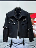 Riolio 2025 Autumn Metal Strap Design Jacket Korean Streetwear Men's Loose Handsome High Street High-end Versatile Workwear Jacket