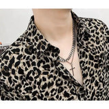 Riolio  Leopard Print Men's Loose Premium Iron-Free Fashion Vintage Long Sleeve Printed Shirt