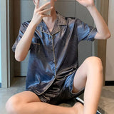 Riolio Men Pajama Sets Summer Sleepwear Ice Silk Satin Short Sleeve Pyjamas Suit Loose Loungewear Male Casual Homewear L-5XL