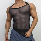 Riolio  Mens Vest Breathable See-Through Mesh Tight Tank Top Streetwear Fashion All-Match Sleeveless T-Shirt Men'S Clothing New