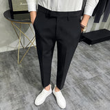 Riolio 2024 Summer Fashion Mens Dark Green Suit Pants Pure Color Business Occupation Slim Fit Dress Office Ankle Trousers