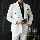 Riolio  ( Blazers + Pants ) Boutique Fashion Solid Color Double-breasted Men's Casual Business Slim Suit 2-piece Set Groom Wedding Dress